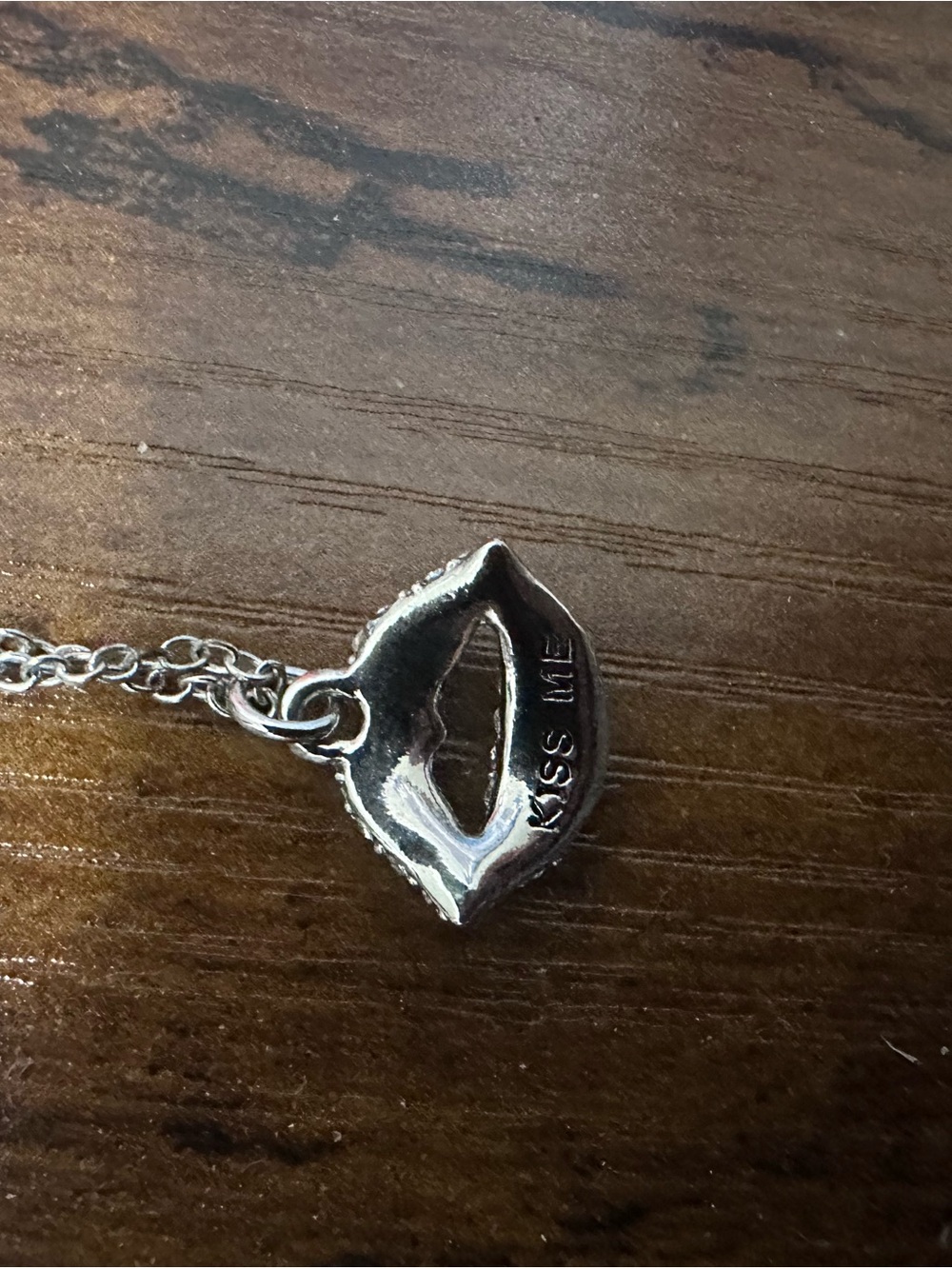 Betsey Johnson RARE Silver KISS ME Necklace with Pave Crytals - Picture 3 of 4